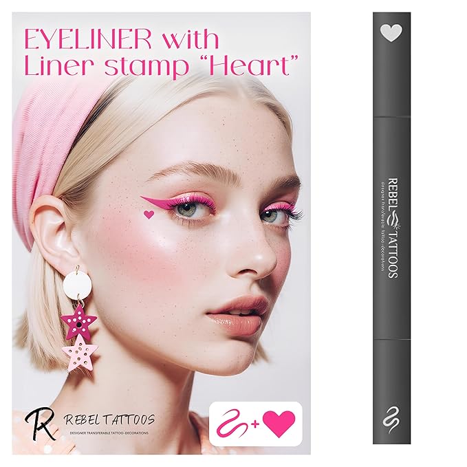 2-in-1 Eyeliner Stamp, Pigmented Intense Black Formula, Smudge-Budge Proof, Sweatproof, 24 Hour Stay Eyeliner Stamp Star Butterfly or Heart (Pink Heart)
