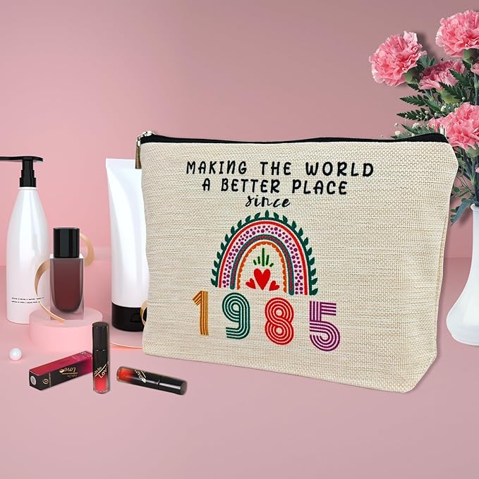 ancpeany 40th Birthday Gifts for Women, Her, 40th Birthday Decorations Makeup Bags, 1985 Anniversary 40 Year Old Gift Ideas for Mom, Wife, Sister, Best Friends, Mothers Day Small Cosmetic Travel Bag