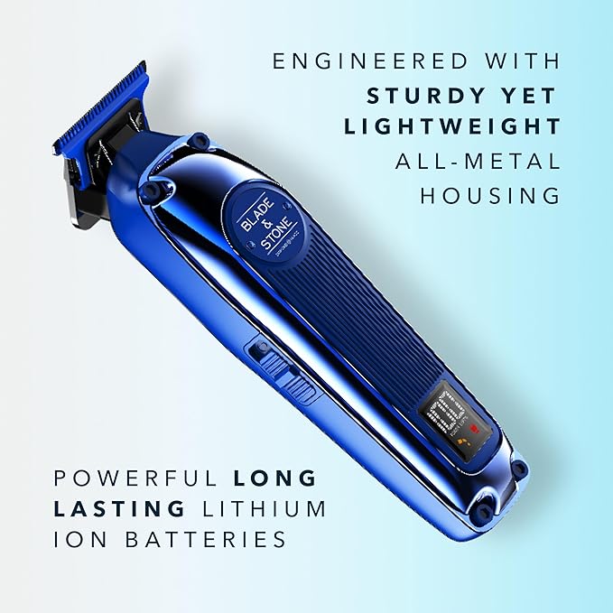 Blade & Stone Professional Hair Trimmer for Men PT301 | Diamond-S Blade | Micro-Gap Tech | 7200 RPM Durable Motor, All-Metal, Cordless Hair Trimmer - Big Blue