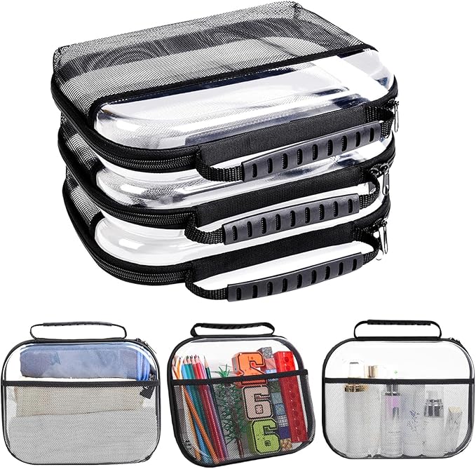 3 Pack Clear Hard Shell Zipper Case, Clear Makeup Bags with Handle, Hard Shell Travel Case, Waterproof Diaper Bag Organizing Pouches, Toiletry Bag for Travel, Hard Shell Zipper Case for Snacks