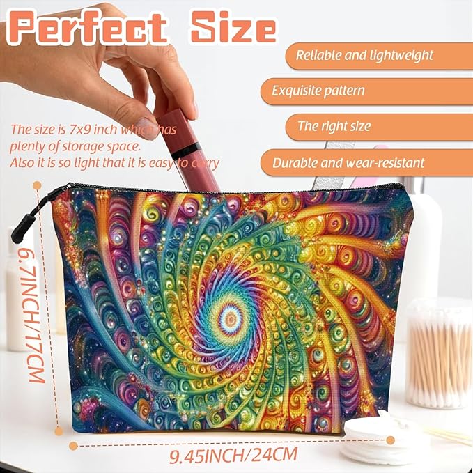 Cosmetic Bags Travel Makeup Toilet Case Waterproof Pouch for Women Girls 6.7X9.45inches - Abstract Art Style Spirals
