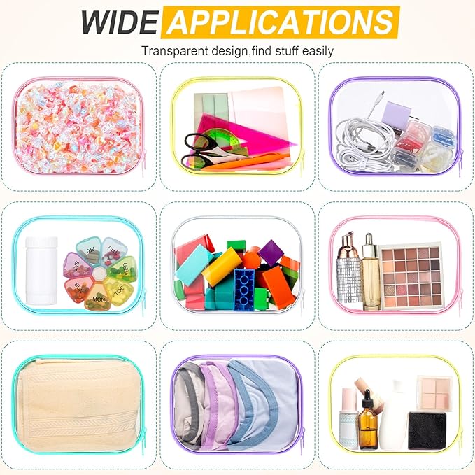 Sanwuta 6 Pcs Clear Hard Zipper Case Hard Plastic Zipper Pouches Makeup Bag Pencil Pouches Transparent Cases for Snacks Plastic Storage Organizer Box for Travel(Assorted Color,7.87 x 5.9 x 2 Inch)