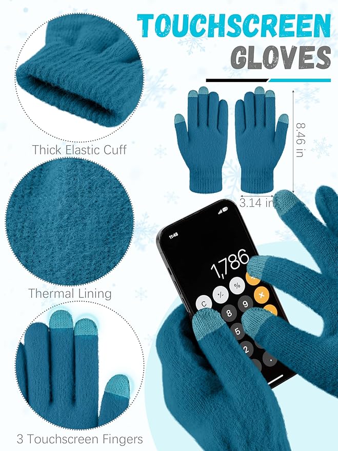 Winter Beanie Hat Scarf Gloves, Warm Fleece Knit Hat Long Scarf Neck Warmer Touch Screen Winter Gloves Set Gifts for Women