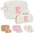 for Christmas Day Gifts, Travel Makeup Bag for Women, Initial Make Up Bag Set for 6 7 8 9 10 11 12 13 Years Old Kids Tween Girls, Large Cosmetic Skincare Bags for Birthday Gifts, White K