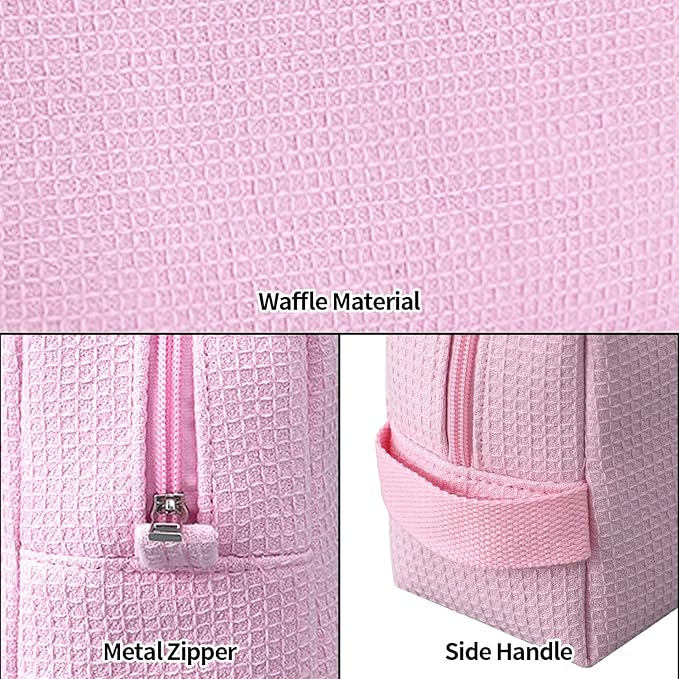 DYSHAYEN Waffle Makeup Pouch Bag, Small Travel Cosmetic Bag, Gifts for Women Bridesmaid,Wedding,Christmas (Pink)