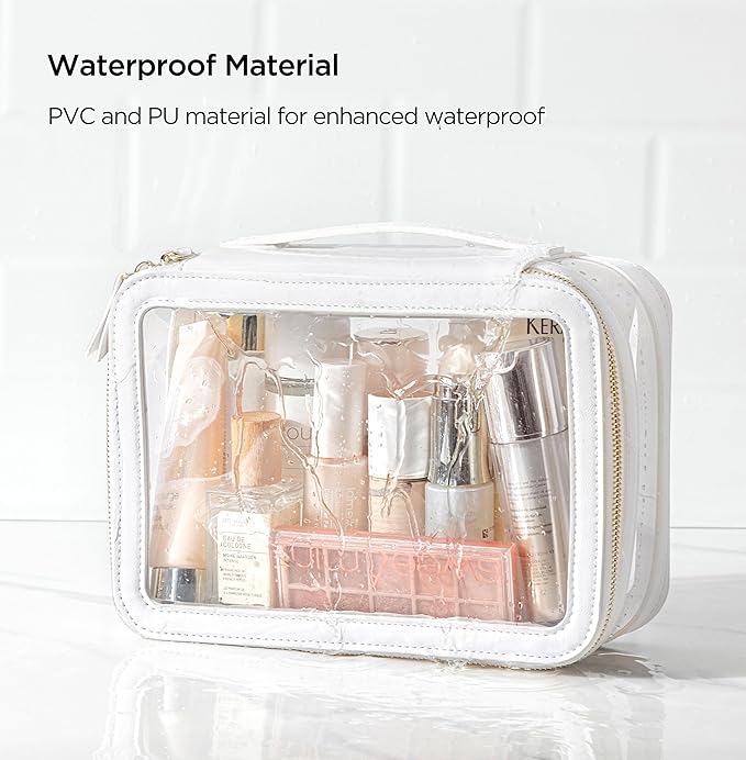 Large Clear Makeup Bag for Women, Portable Travel Makeup Bag Organizer Waterproof Toiletry Bag Cute Makeup Bags Cosmetic Bag Makeup Pouch, White