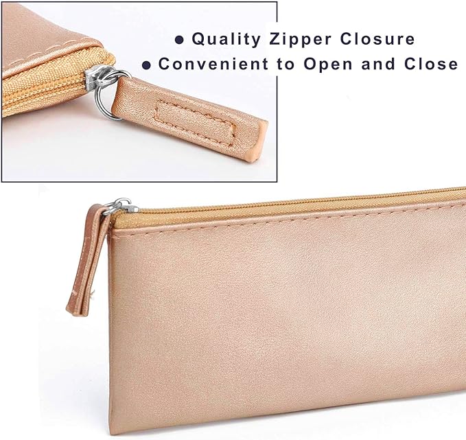 SumDirect PU Leather Cosmetic Pencil Bags - Small Soft Makeup Pouch with Zipper, Pencil Pouch Case Simple Comestic Organizer