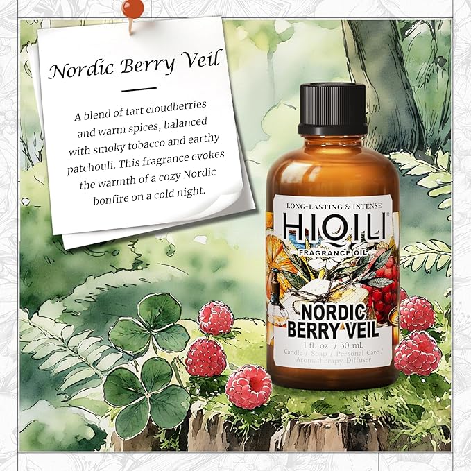 HIQILI Nordic Berry Veil Fragrance Oil for Home Diffuser, Candle & Soap Making Supplies, Berry & Patchouli Scent, Essential Oil - 1 Fl Oz