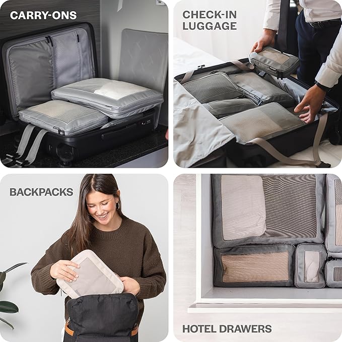 Aerotrunk Compression Packing Cubes for Travel - Luggage Organizer Bags - Double Zipper Packing Cubes for Suitcases (4-Pack, Purple)