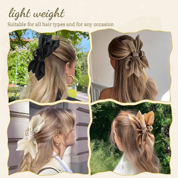 Bow Claw Clips Bow Hair Clips Black White Brown 4PCS Big Hair Bows for Women Butterfly Styling Large Hair Clips for Thick Hair for Girls Hair Accessories for Teen