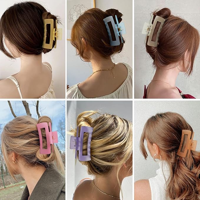 4 Inch Big Hair Claw Clips 6 Pcs Large Claw for Thick Hair Square Hair Clips for Women Rectangle Hair Clips Nonslip Acrylic Banana Jaw Clips Hair Accessories for Girls (Ice Cream)