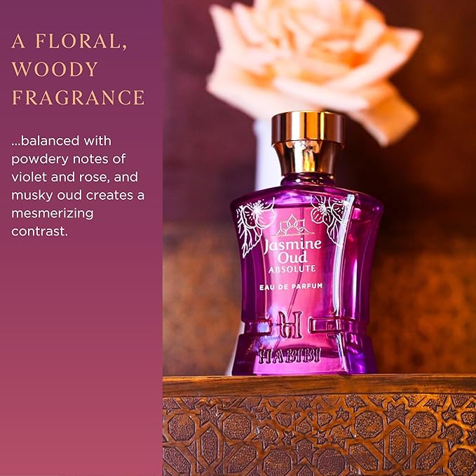 H HABIBI Jasmine Oud Absolute Arabian Perfume for Women - 2.5 oz (75ML) Long Lasting Women's Fragrances, Woody Floral Scent with Leather, Rose & Oud Notes