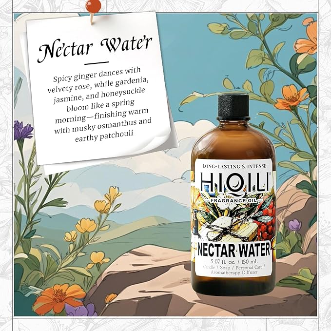 HIQILI Nectar Water Fragrance Oil for Diffuser, Jasmine & Osmanthus Scents, Candle, Soap, Perfume Making, White Floral Long Lasting Aroma - 5.07 Fl Oz
