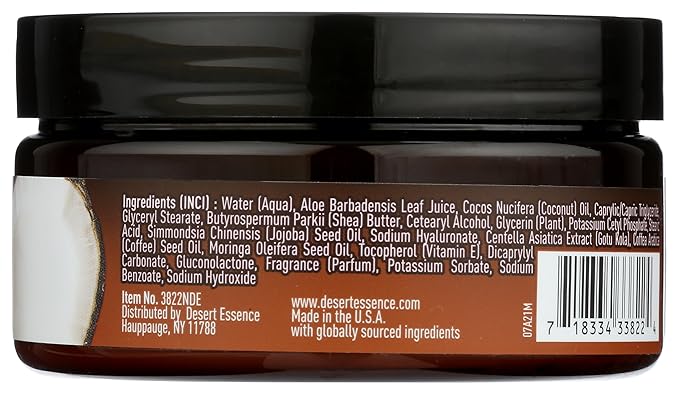 Desert Essence Coconut Body Butter 7.5oz - Hyaluronic Acid & Coffee Oil - Deeply Moisturizing and Nourishing - Moisture Rich Botanicals Coconut Oil & Moringa Oil - Helps Firm, Smooth and Hydrate