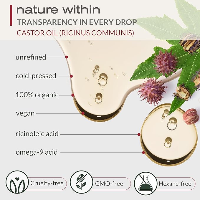 Ella & Eden Organic Castor Oil | Big 32oz Glass Bottle | Cold-Pressed, Hexane-Free, USDA Certified, Unrefined & 100% Pure - for Hair Growth