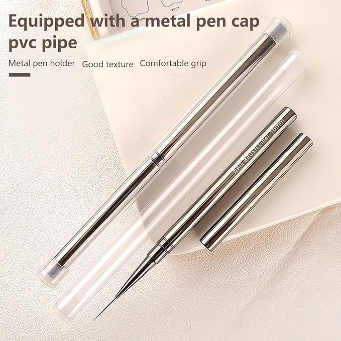 WOKOTO 5Pcs Liner Nail Art Brushes For Acrylic Nails Liner Brushes For Nails Champagne Handles Mix-Size 6mm 9mm 12mm 15mm 18mm Liner Nail Brushes Kit Thin Detail Nail Polish Detail Brushes Set