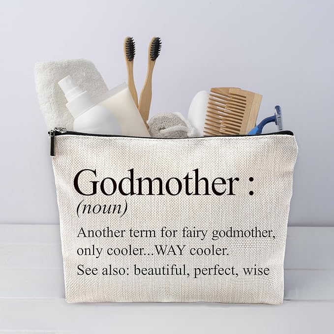 Sufamb Godmother Gifts Makeup Bag, Godmother Gifts for Mother's Day from Godchild Cosmetic Bags, Gift for God Mom Portable Small Toiletry Bag Zipper Makeup Pouch