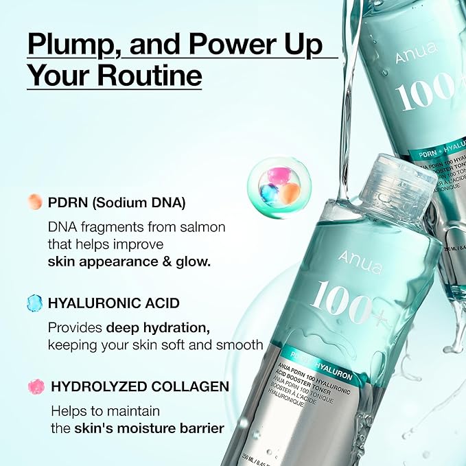 Anua PDRN 100 Hyaluronic Acid Booster Toner, Hydrating Face toner for Dry & Sensitive Skin, Salmon DNA with Moisture Plumping Effect, Glowy Non-Sticky Daily Toner, Korean Skincare (250ml / 8.45 fl oz)