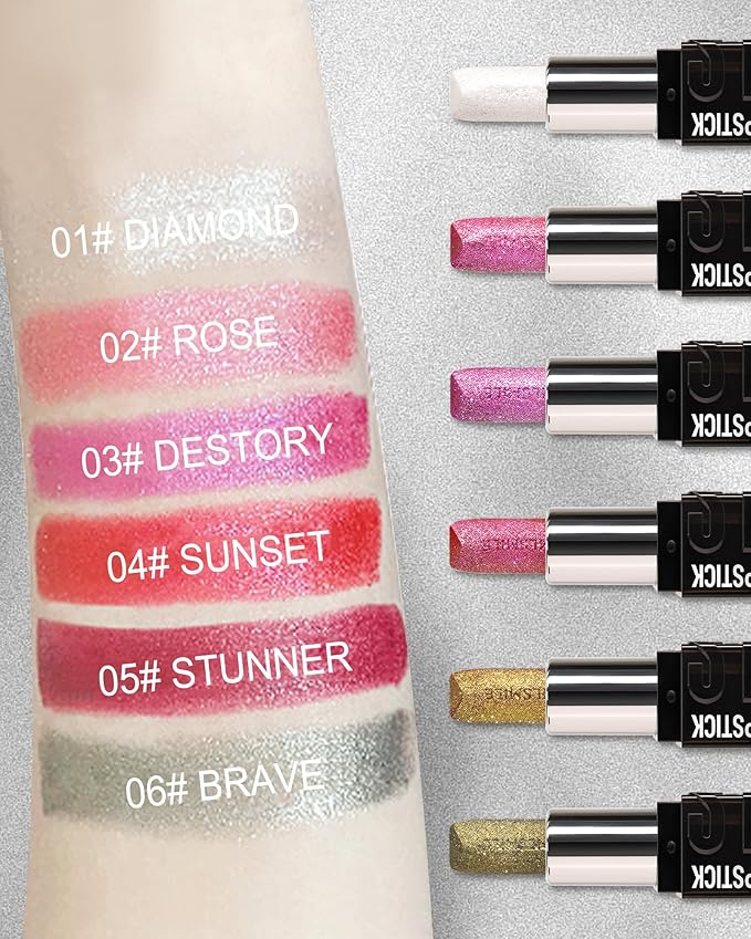 Diamond Glitter Matte Lipstick, Long Lasting Waterproof Ruby Red Metallic Sparkling High Pigment Non-Stick Lip Tint Lip Gloss,Full-coverage Lipgloss, Christmas Lip Makeup Gift for Women Girl-04