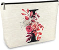 Initial A-Z Personalized Floral Makeup Bag, Monogrammed Birthday Gifts for Women Mom, Mothers Day Christmas Gift Ideas for Best Friend, Bride Bridesmaid, Her, Grandma, Small Travel Cosmetic Bag (I)