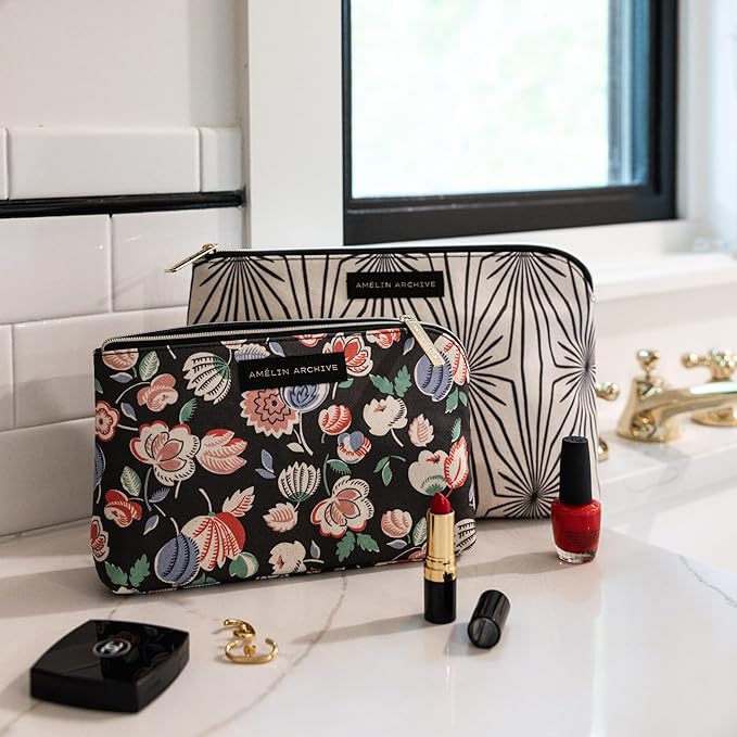 Large Canvas Zipper Pouch, Vintage Inspired Pencil Case for Adults, Travel Toiletry Bag, Pouch Bag for Supplies, Makeup or Toiletries (Composition)