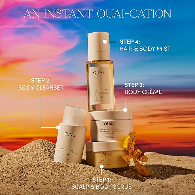 OUAI Body Cleanser, St. Barts Travel Size - Foaming Body Wash with Jojoba Oil & Rosehip Oil to Hydrate, Balance & Soften Skin - Paraben, Phthalate & Sulfate Free Skin Care Products (3 fl oz)
