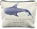 Whale Shark Christian Makeup Bag Pouch, Christian Shark Gifts for Women, Bible Verse Gifts Isaiah 43:2, When you go through deep waters I will be with you