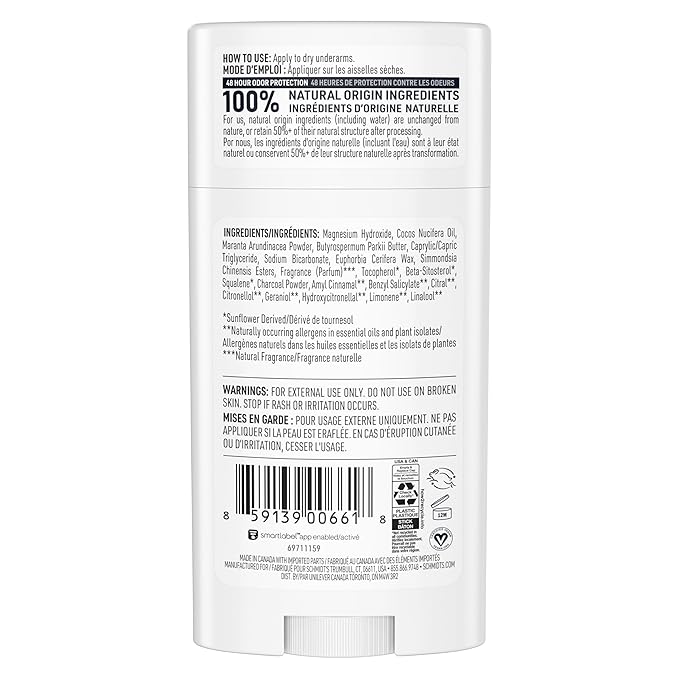 Schmidt's Aluminum-Free Vegan Deodorant Charcoal & Magnesium with 48 Hour Odor Protection, 2 Count for Women and Men, Natural Ingredients, Cruelty-Free, 2.65 oz, Pack of 2