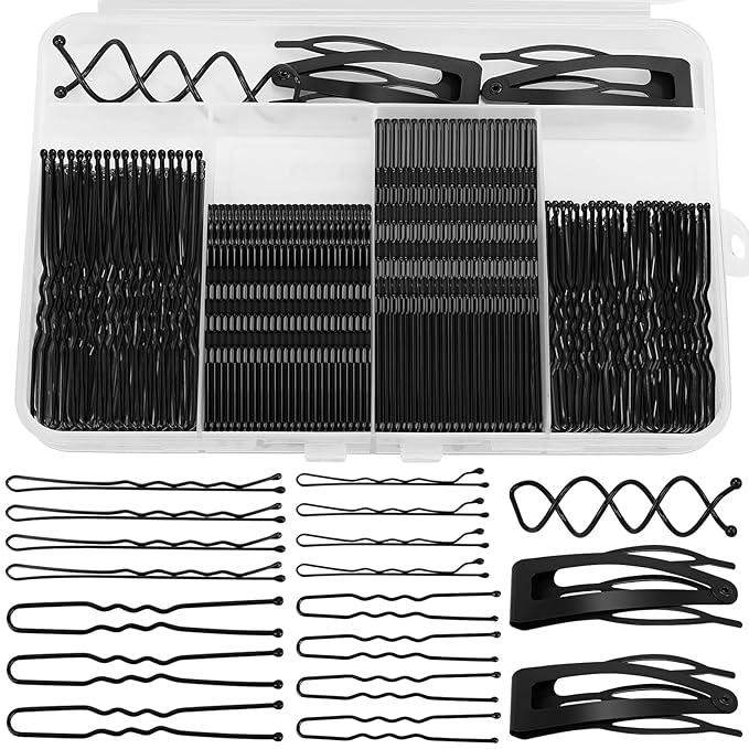 Bobby Pins Set Black – Styling Kit for Women & Girls with Bobby Pins, Spiral Pin & Snap Clips, Great for Updos, Buns, Bridal Looks & Events