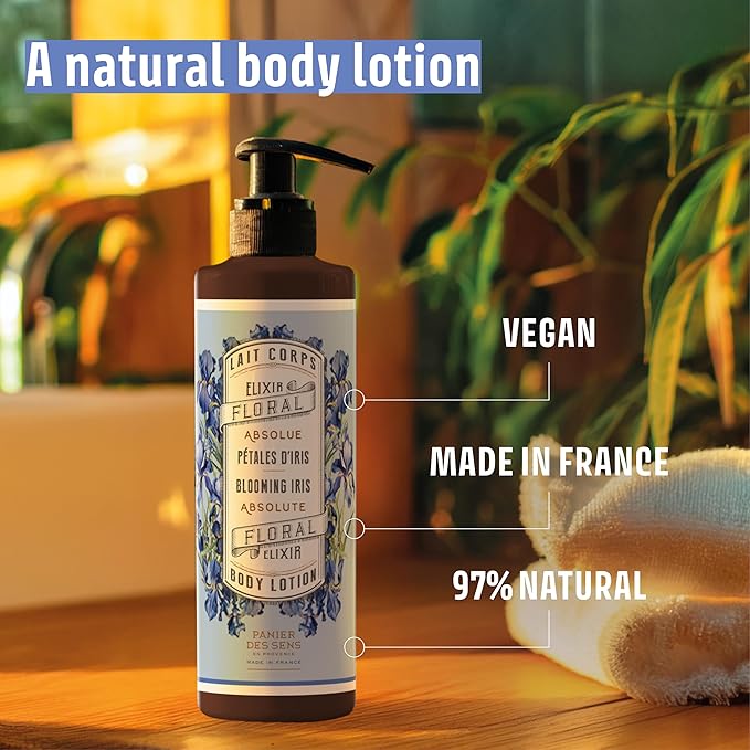 Panier des Sens – Iris Hand & Body Lotion for Dry Skin - Hydrating Body Cream for Women - Nourishing Fluid Body Moisturizer Shea Butter & Olive Oil - 97% Natural Ingredients Body Care - 8.45 Floz