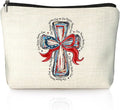 American Flag Bow Patriotic Aesthetic 4th of July Makeup Bag,July 4th Girly Cosmetic Bagsfor Women, Red White and Blue USA Toiletry Bag for Women, cosmetic bag, makeup case