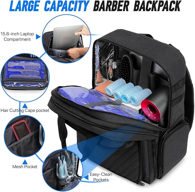 Barber Bag, Large Capacity Barber Case, Travel Hairdresser Organizer Supplies Bag, Hairstylist Backpack for Hair Cutting Tools