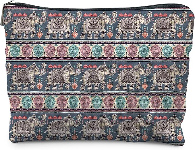 Bohemian Elephant Makeup Bag, Ethnic Indian Elephant Cosmetic Bags Toiletry Bag for Women, Elephant Gifts for Women, Boho Gifts for Women