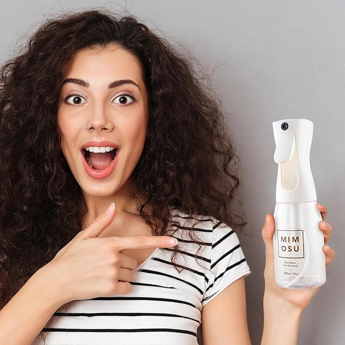 mimosu Continuous Mist Spray Bottle, 10oz – Refillable Sprayer for Hair Styling, Salon, Rice Water DIY, Curly Care Product