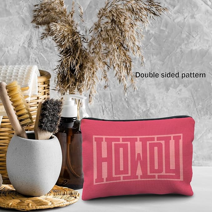 Howdy Makeup Bag - Hot Pink Retro Western Cosmetic Bag, Cowgirl Gifts