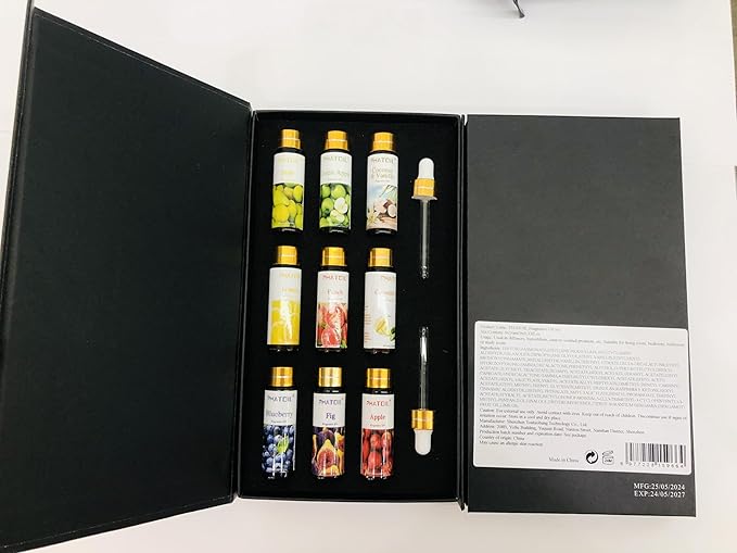 PHATOIL 9PCS Fruit Fragrance Oil Set for Soap Making Diffusers, 10ml/0.33fl.oz Cucumber Melon, Coconut & Vanilla, Peach, Pear, Green Apple, Blueberry, Apple, Fig, Lemon Fragrance Oil Essential Oils