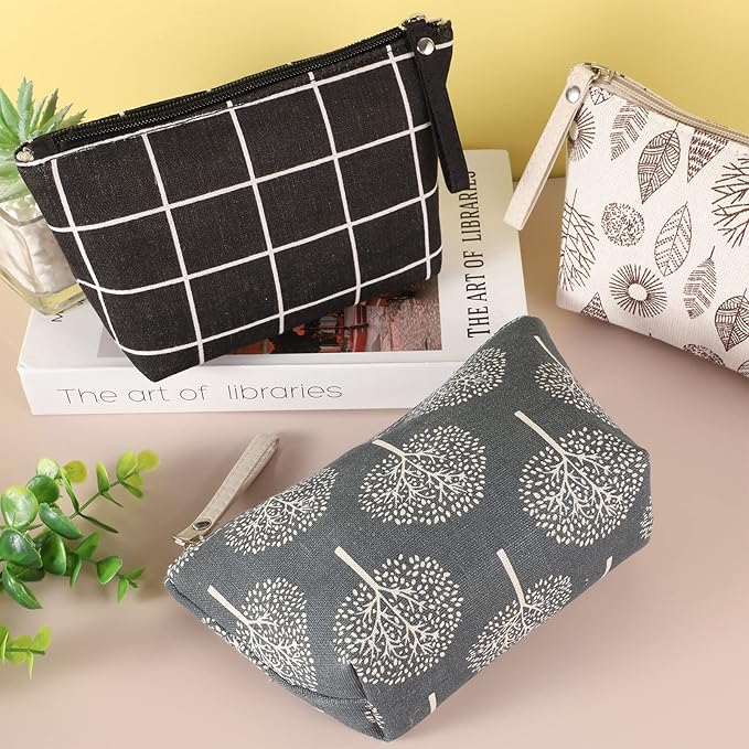 4 Pcs Canvas Cosmetic Bag, Multi-function Travel Makeup Bag Cosmetic Pouch with Zipper Travel Toiletry Bag Small Makeup Pouch Christmas Gifts Stocking Stuffers for Women