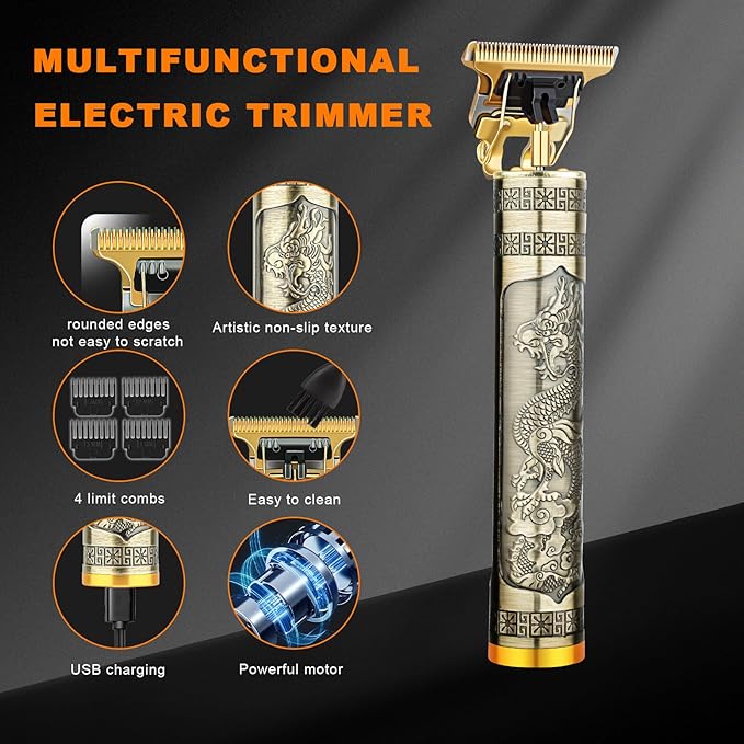 Professional Hair Trimmer for Men, Beard Trimmer Hair Clippers for Men, Hair Clippers with 4 Limit Combs, Cordless Rechargeable Hair Trimmer Metal Body Cutting Grooming Kit