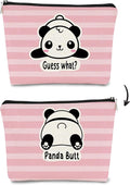 Panda Gifts Pink Makeup Bag,Gifts for Panda Lover Wonmen Girls,Cute Baby Panda Guess What It's Pug Butt Cosmetic Bag,Makeup Case for Teen Girls Daughter, Panda Accessories(Pink Stripe)