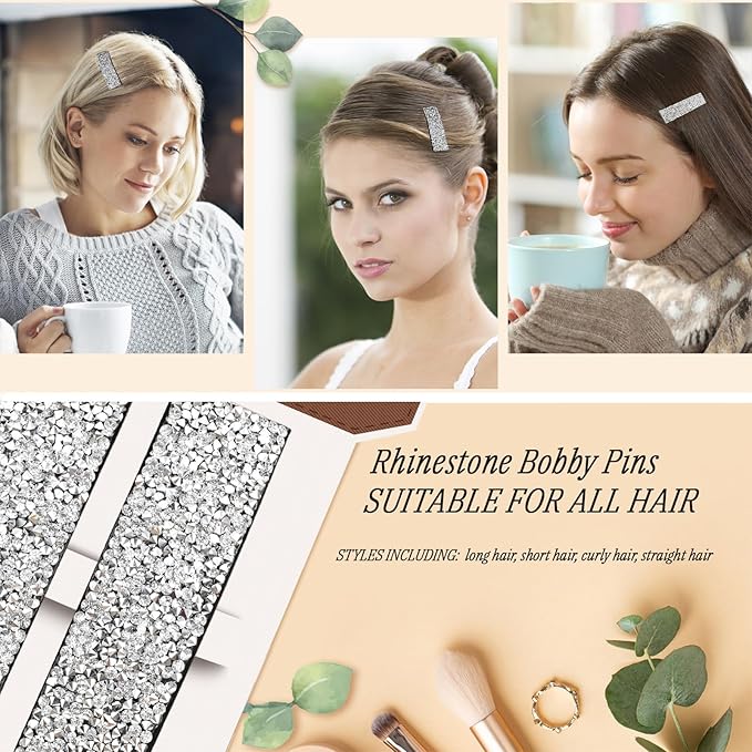 Rhinestone and Crystal Hair Clips 2-Pack, Sparkly Barrettes & Elegant Bling Accessories for Women & Girls(Set14)