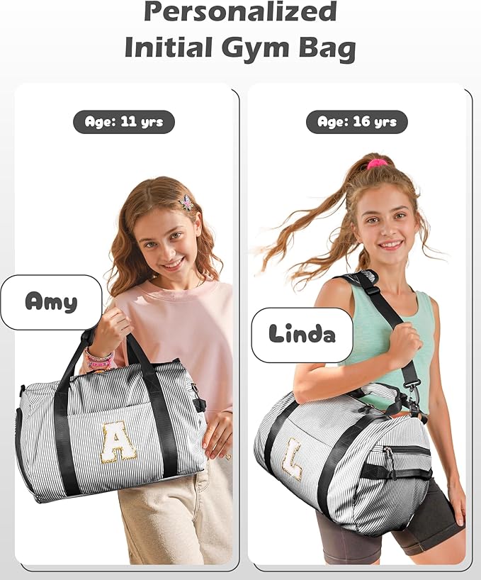 Christmas Gifts For Teenager, Girls Travel Duffle Bag, Kids Initial Overnight Bags with Shoe Compartment, Monogram Weekender Bag with Makeup Pouch, Dorm Room Essentials for Teen (Letter R)