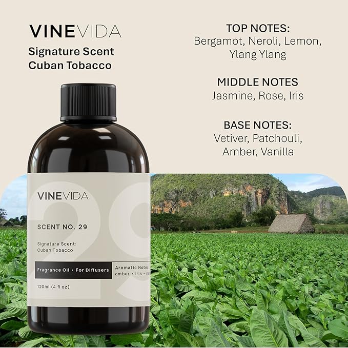 VINEVIDA [4 Fl Oz] Cuban Tobacco Fragrance Oil for Cold Air Diffusers, Essential Oils for Diffuser Oil Refill & Air Freshener Room Spray