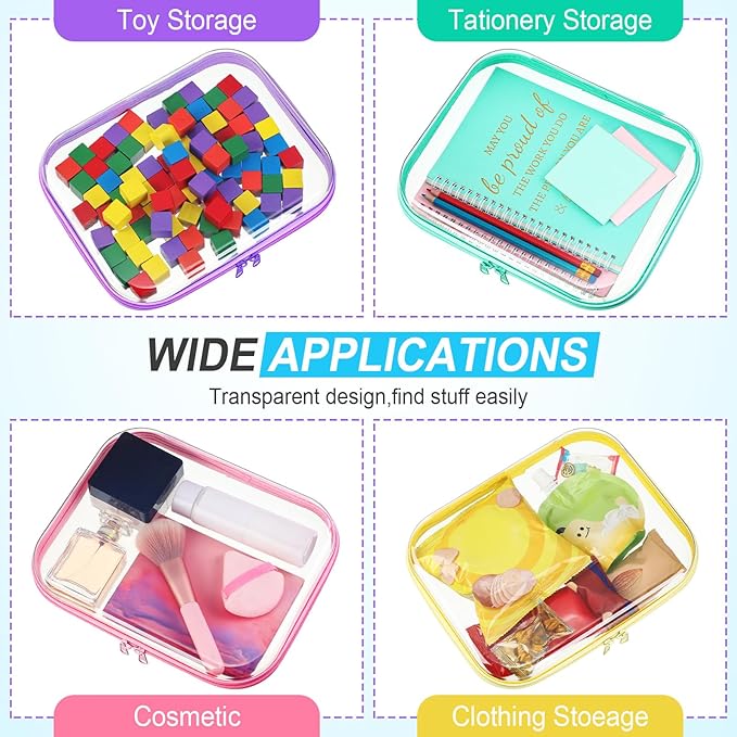 Sanwuta 6 Pcs Clear Hard Zipper Case Hard Plastic Zipper Pouches Makeup Bag Pencil Pouches Transparent Cases for Snacks Plastic Storage Organizer Box for Travel(Colorful,9.84 x 7.87 x 2 Inch)