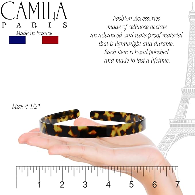Camila Paris CP2003 French Headband for Women, Handmade Tokyo, Strong Hold Grip Women's Hair Band, Ligth and Very Flexible, No Slip and Durable Styling Girls Hair Accessories, Made in France