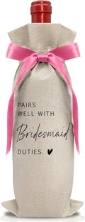 Cute Pink Bow Ribbon Engagement Gift Wine Bag - 1 PCS Bride to Be Gifts for Bridesmaids Bride and Groom Couples Her Him Will You Be My Bridesmaid for Getting Married Engagement Bridal Shower - A50