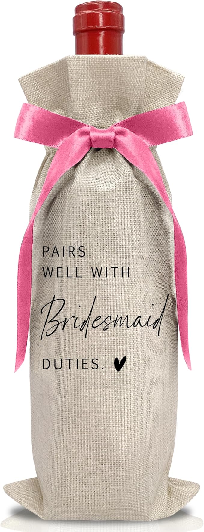 Cute Pink Bow Ribbon Engagement Gift Wine Bag - 1 PCS Bride to Be Gifts for Bridesmaids Bride and Groom Couples Her Him Will You Be My Bridesmaid for Getting Married Engagement Bridal Shower - A50