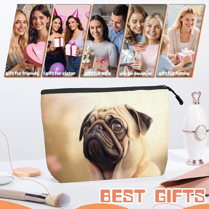 Cosmetic Bags Travel Makeup Toilet Case Waterproof Pouch for Women Girls 6.7X9.45inches - Pug Dog With A Pensive Expression