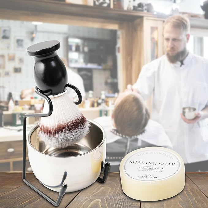 Shaving Brush Set for Men, 4pcs Shaving Set Includes Shaving Brush Shaving Soap, Bowl and Shaving Brush Stand
