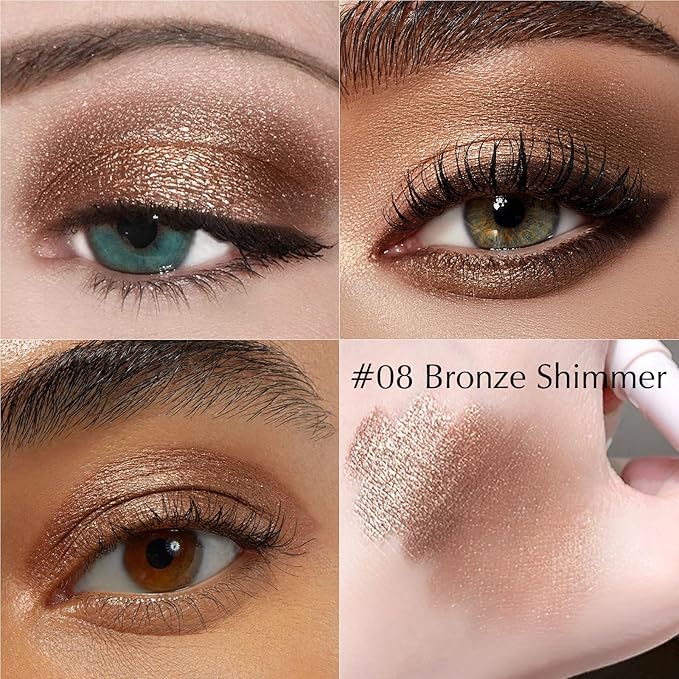 Eyeshadow Stick, Bronze Shimmer Cream Eyeshadow Long-Lasting Crease-Proof Glitter Eye Shadow Eyeliner Pencil High Pigmented Neutral Highlighter Makeup with Blending Brush & Built-in Sharpener