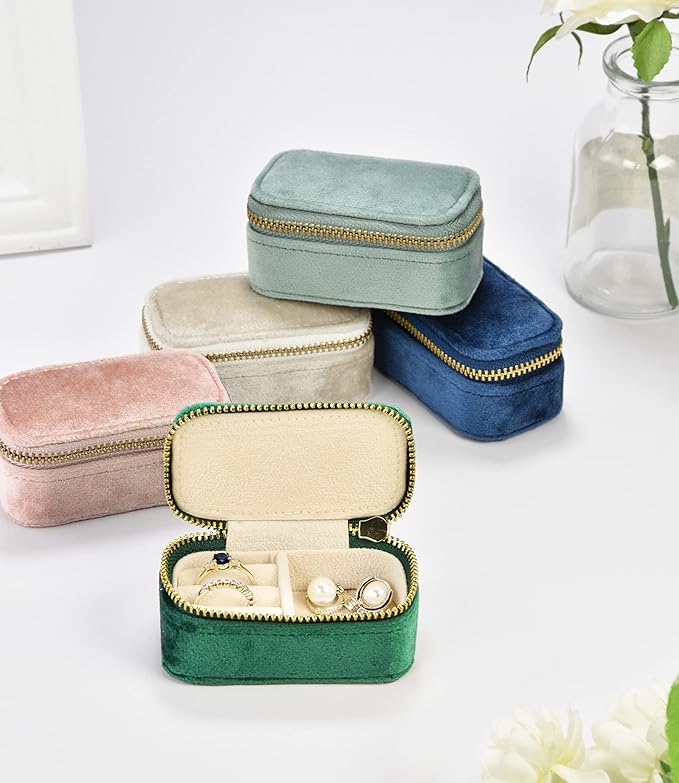 TAIMY Mini Jewelry Travel Case, Velvet Small Travel Jewelry Box, Portable Jewelry Travel Organizer Box for Rings Earrings Necklaces, Gifts for Women Girls(Blush Peach)